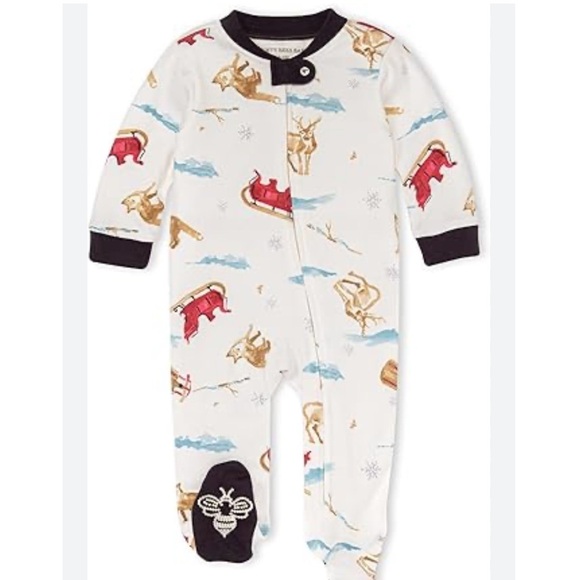 Burts Bees Baby Sleigh reindeer adventure Ride Organic Cotton Sleeper 0/3m NWT - Picture 1 of 5